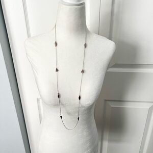 silver tone long station necklace with t-clasp